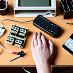 **

A cluttered workbench with various smart home devices scattered around (a disassembled smart thermostat, tangled wires, a frustrated person's hands reaching for a screwdriver). The scene suggests a DIY installation gone wrong. Emphasize the "Saving Money vs. Sacrificing Sanity" theme. Style: realistic, slightly humorous.

**