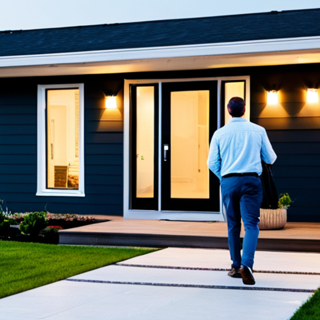 Smart Home Security**

"A modern, family-friendly home exterior at dusk, showcasing a smart doorbell with a video camera, fully clothed people walking towards the door, well-lit porch with automatic lights, professional security system sign visible in the yard, appropriate content, safe for work, perfect anatomy, correct proportions, natural pose, professional photography, high quality, family-friendly, fully clothed, modest setting."

**