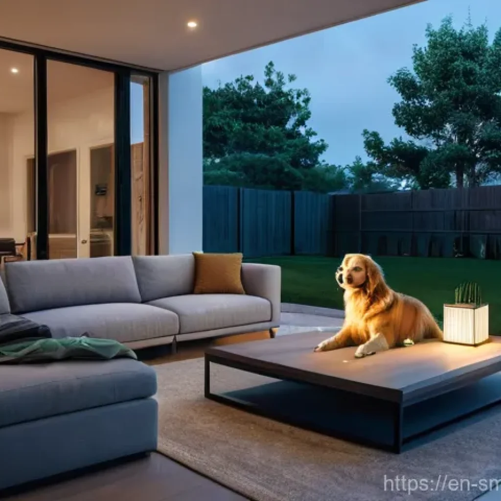 스마트홈 시스템과 가정에서의 안전 - **Prompt 1: Remote Monitoring and Peace of Mind**
    A modern living room at dusk, bathed in warm, ...