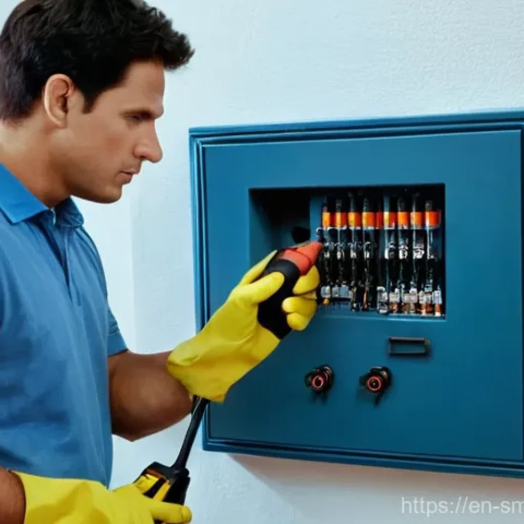 스마트홈 시스템의 설치 시 안전 주의사항 - **Prompt 1: Electrical Safety First**
    "A wide, well-lit shot of an adult individual, either male...