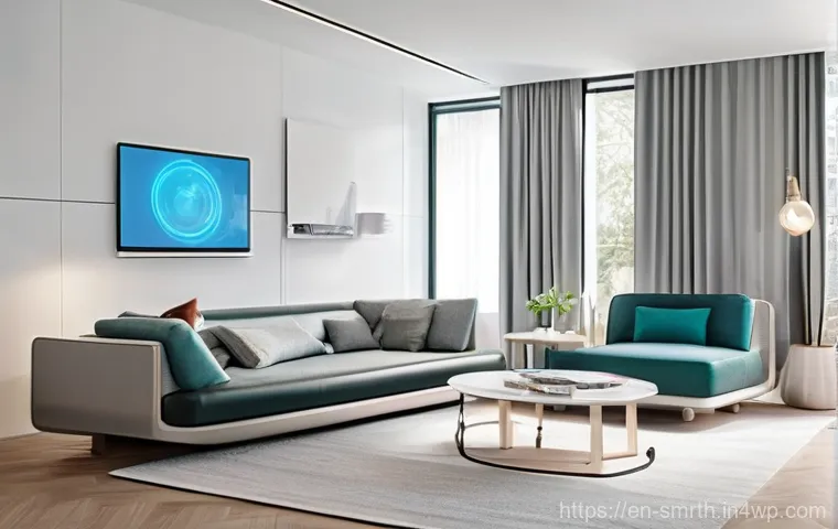 스마트홈 기기와 빅데이터의 활용 사례 - **Prompt:** A bright, contemporary living space showcasing a subtle ballet of smart home efficiency....