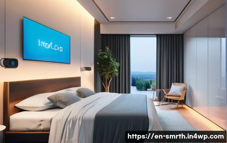 스마트홈 제품의 선정 기준 - **"A serene, modern bedroom scene at dawn. Smart lighting in the ceiling and a bedside lamp are grad...