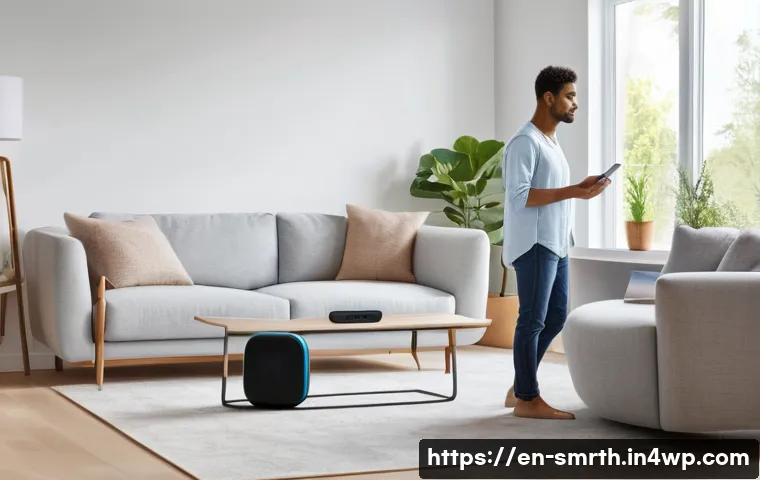 스마트홈 기기 설치 전 알아야 할 사항 - **Prompt:** A diverse adult, fully clothed in modern, casual attire, stands in a brightly lit, minim...